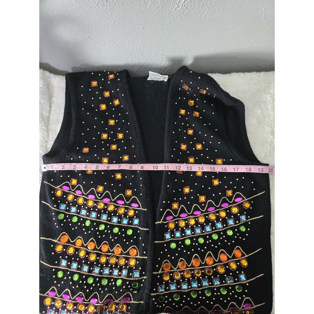 Carducci Lambswool Angora Blend Artsy Embellished Sequin Jewele Open Vest Small - Picture 6 of 7
